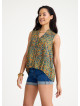 Shirt Collar Asymmetric Cut Petrol Bohemian Blouse 4563